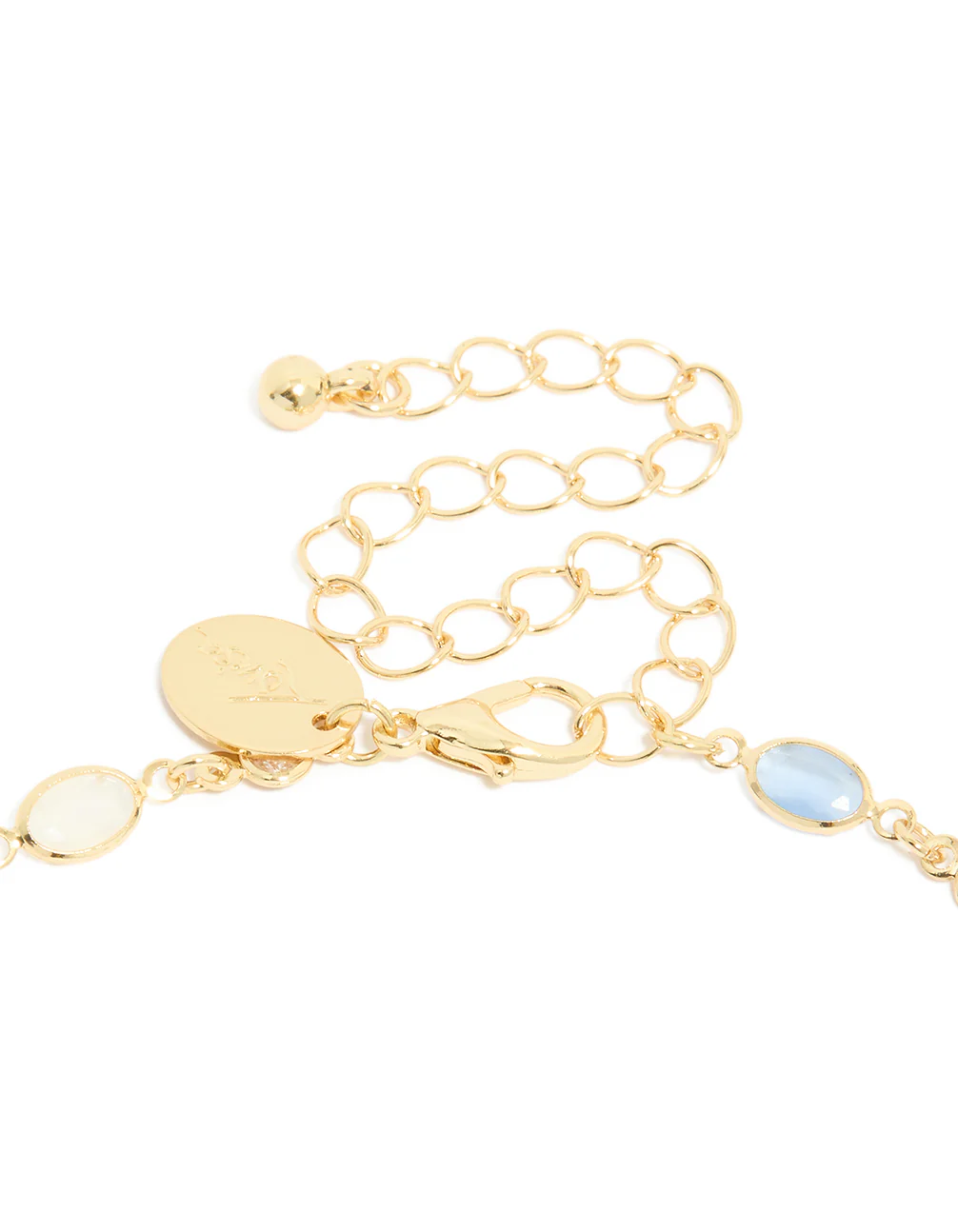 Gold Plated Blue & White Oval Cubic Zirconia Necklace - Image 5