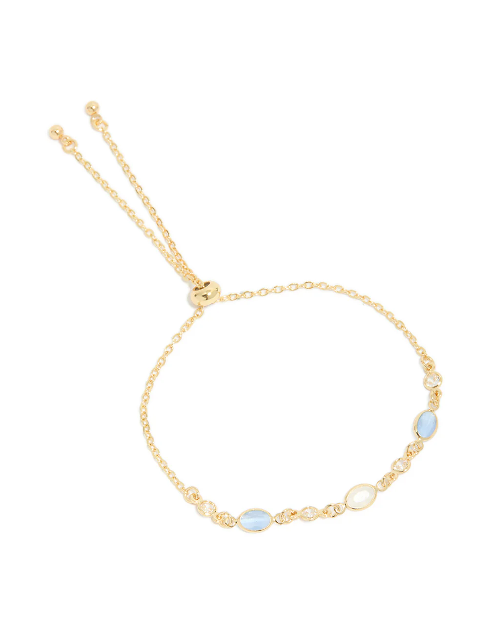 Gold Plated Blue & White Oval Cubic Zirconia Toggle Bracelet - Image 2
