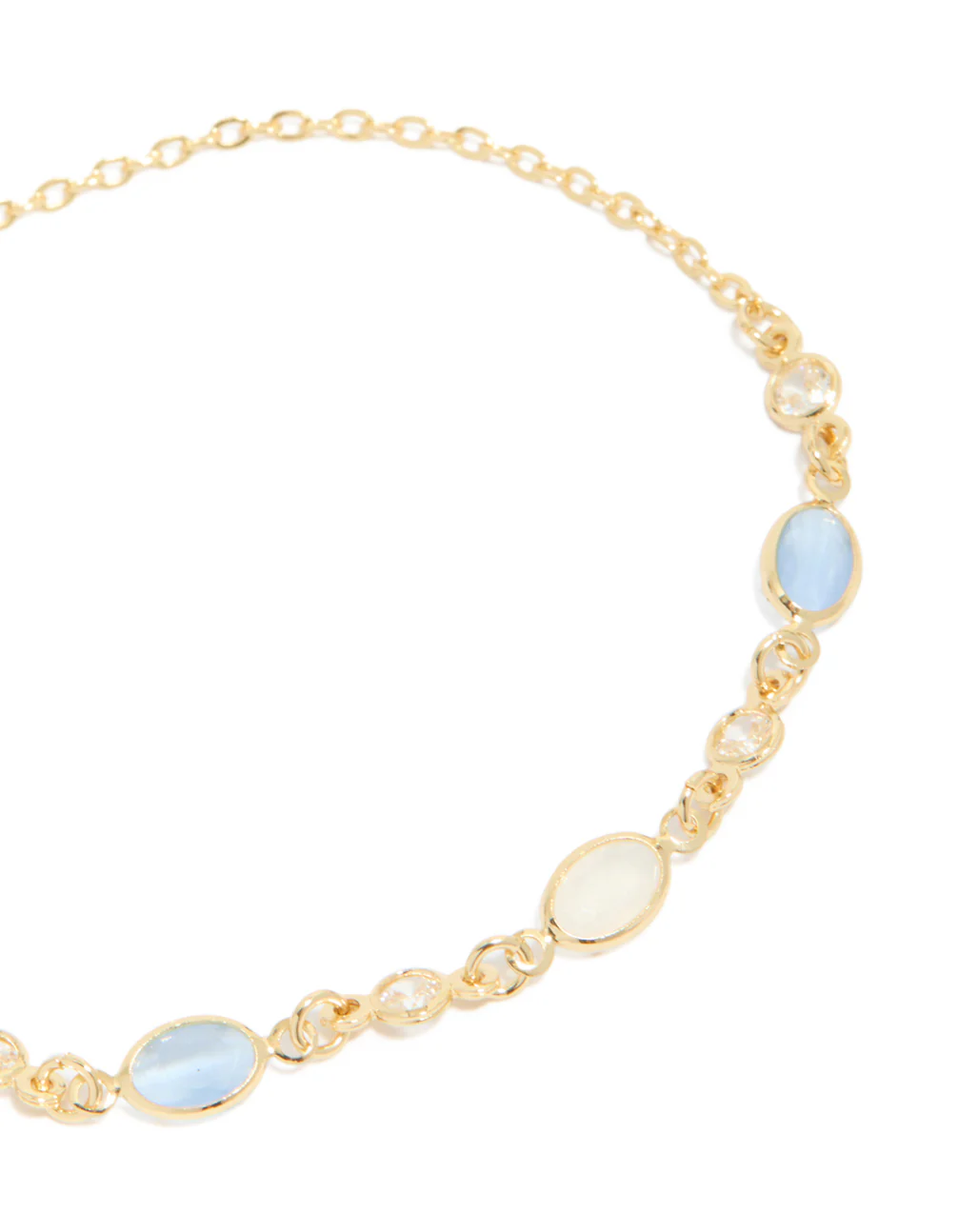 Gold Plated Blue & White Oval Cubic Zirconia Toggle Bracelet - Image 4