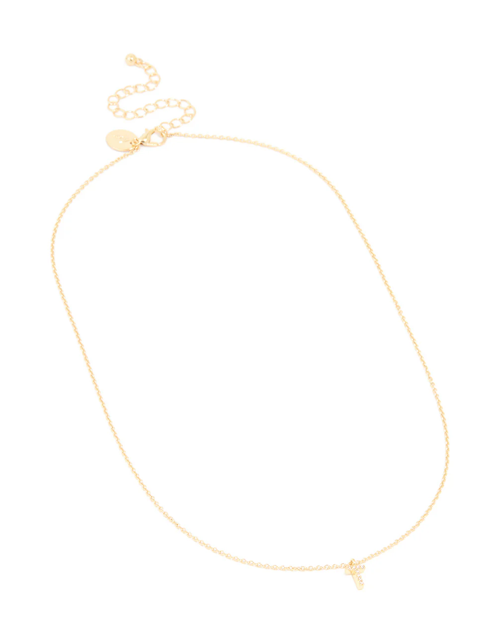 Gold Plated Brass Cubic Zirconia Letter T Necklace - Image 3