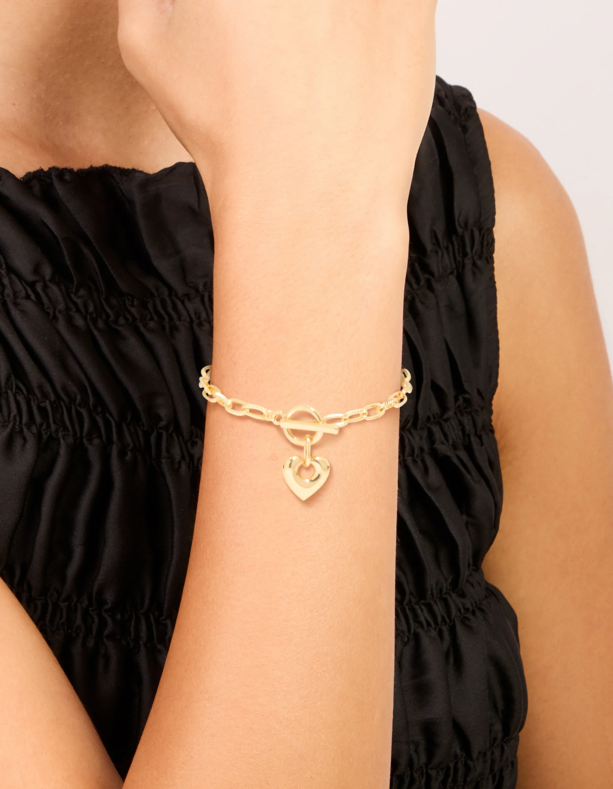 Gold Plated Brass Heart FOB Chain Bracelet - Image 2