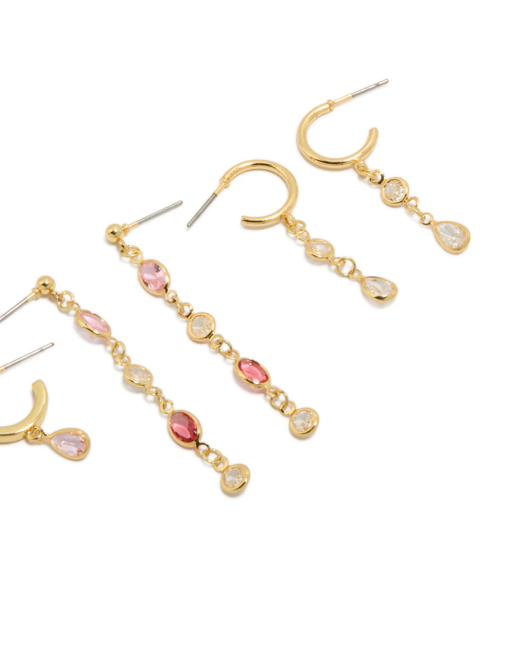 Gold Plated Brass Multicoloured Diamantes Drop & Stud Earrings 4-Pack - Image 3