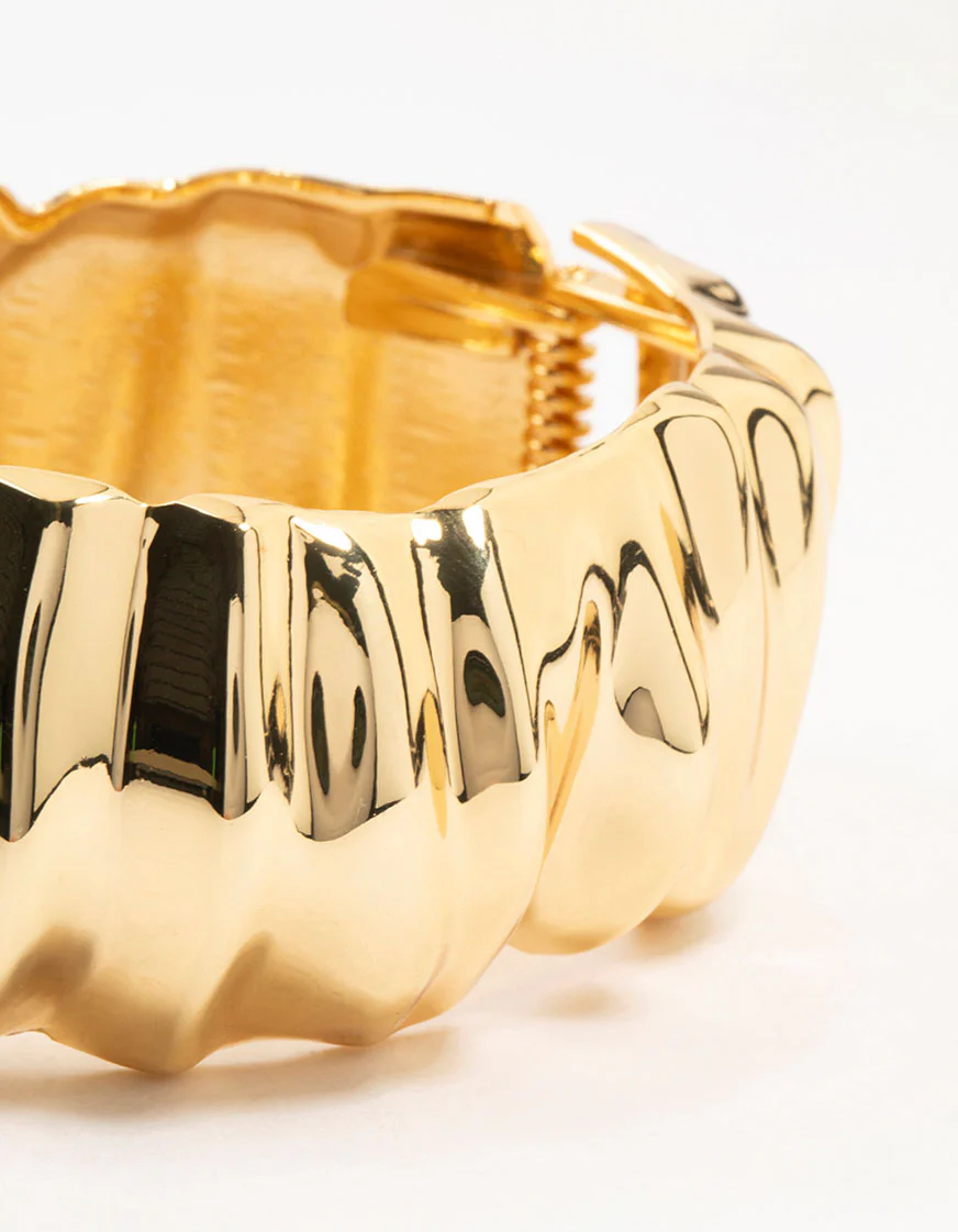 Gold Plated Chunky Ripple Bangle - Image 2