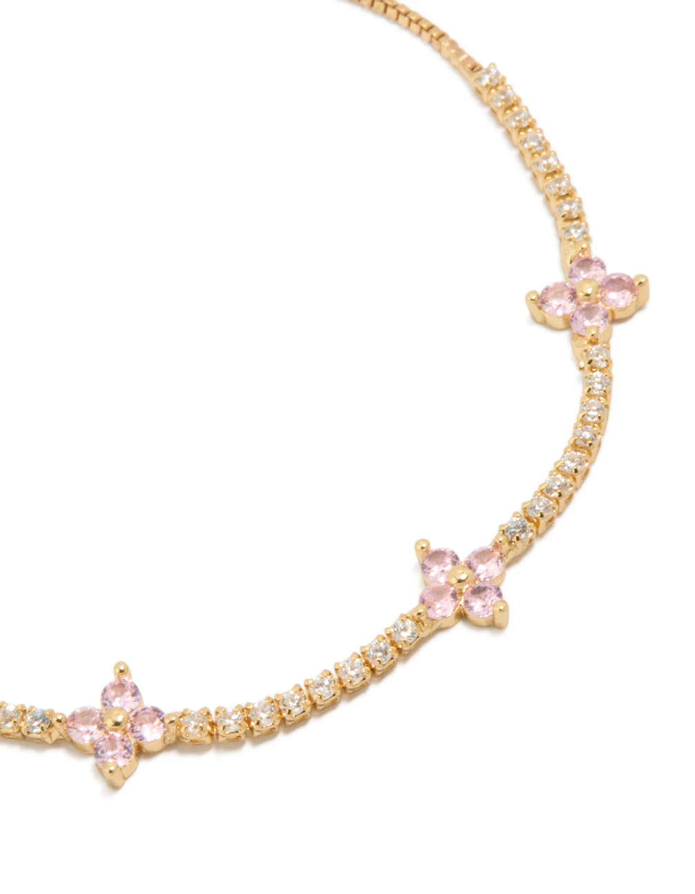 Gold Plated Clear & Pink Cubic Zirconia Flowers Toggle Bracelet - Image 2