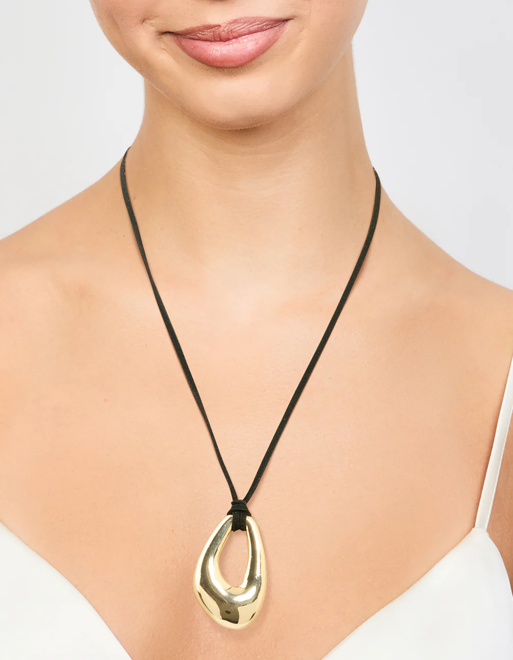 Gold Plated Cord Open Oval Long Necklace - Image 2