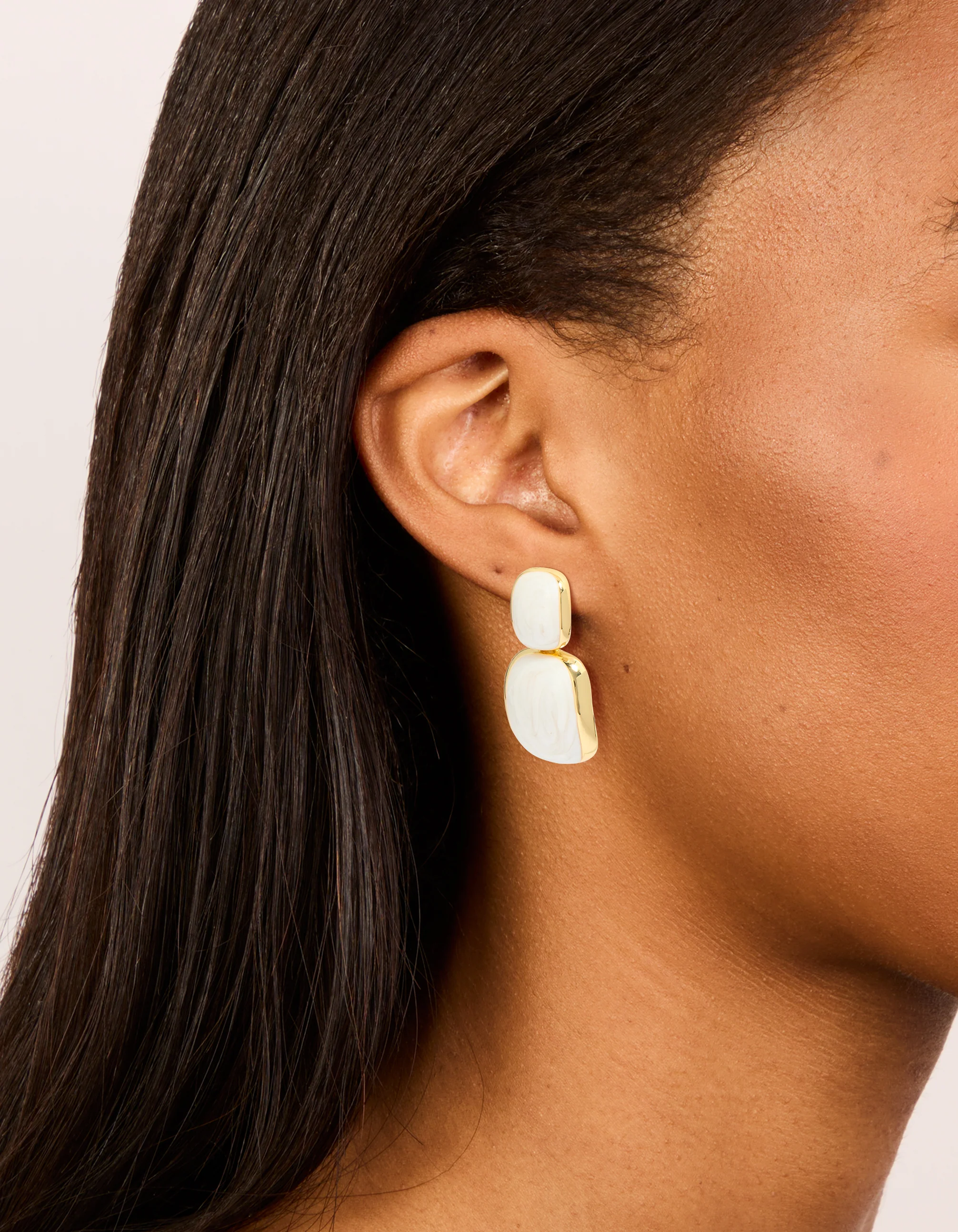 Gold Plated Cream Enamel Statement Drop Earrings