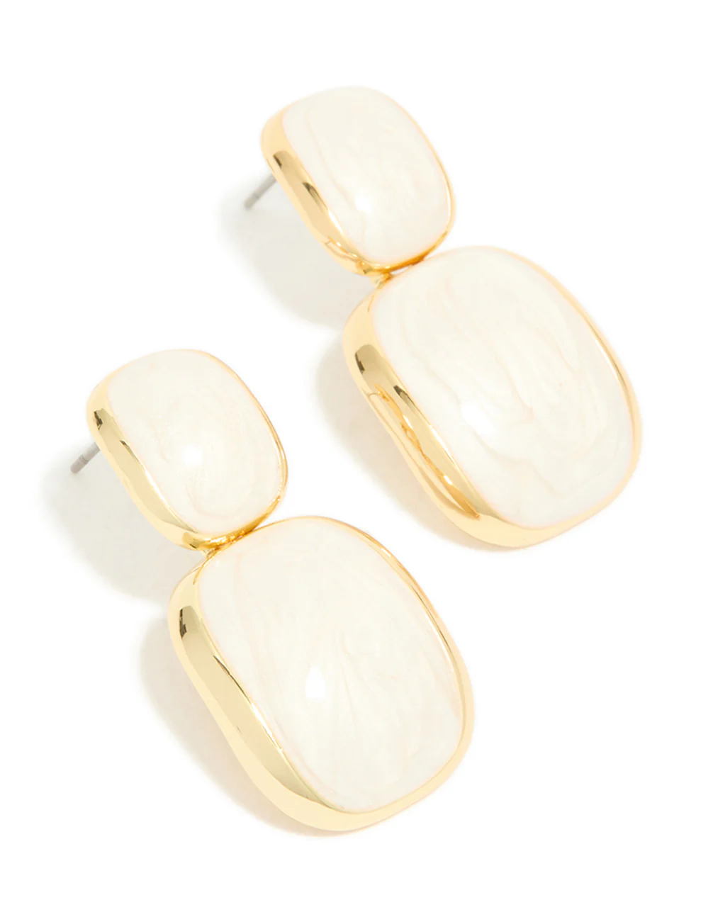 Gold Plated Cream Enamel Statement Drop Earrings - Image 2