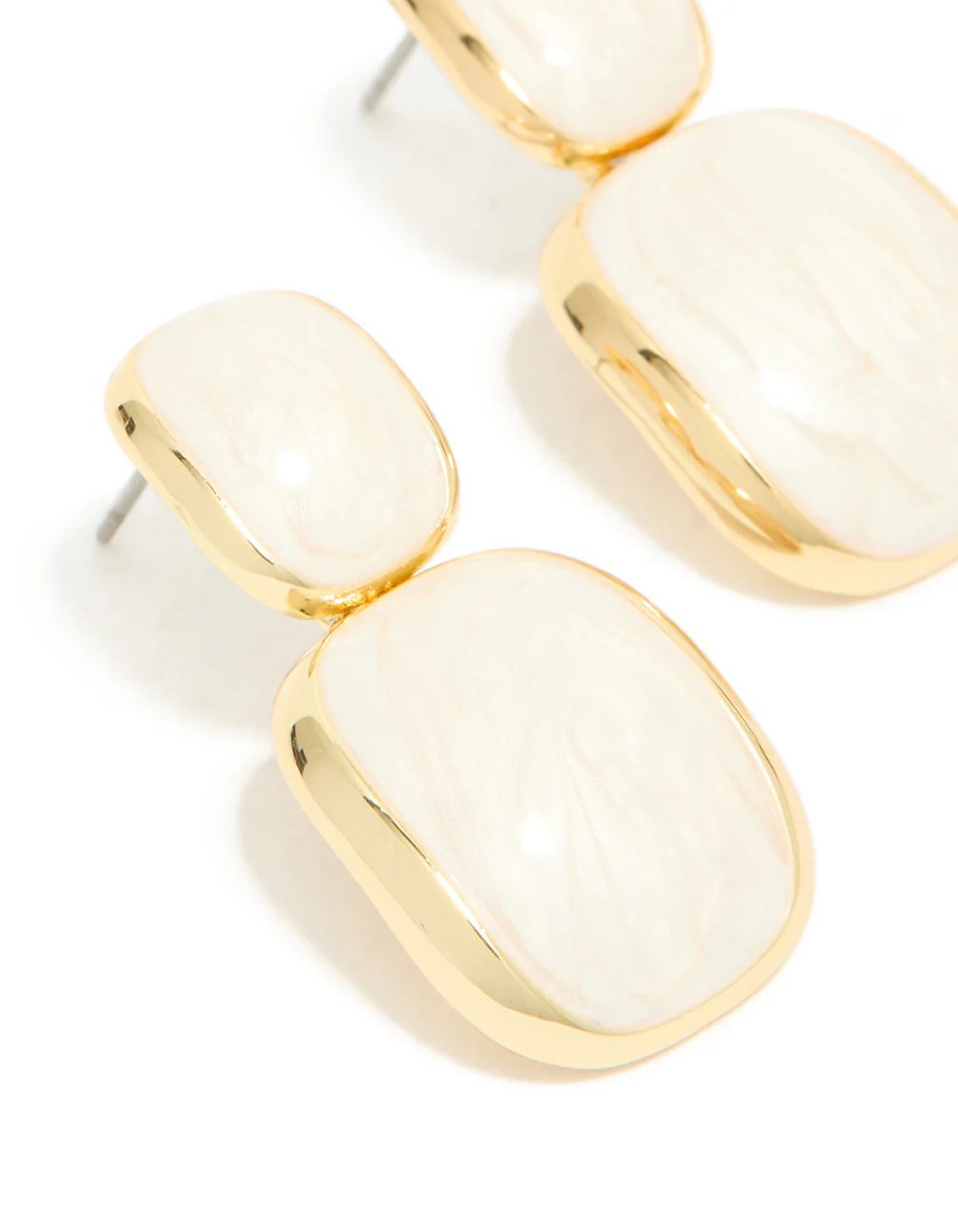 Gold Plated Cream Enamel Statement Drop Earrings - Image 4