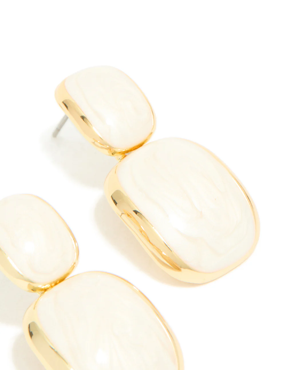 Gold Plated Cream Enamel Statement Drop Earrings - Image 5