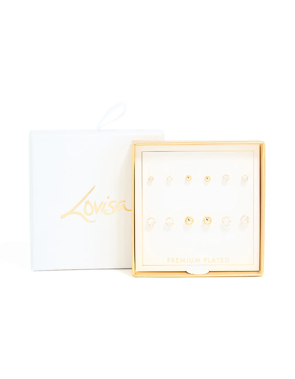 Gold Plated Cubic Zirconia & Ball Stud Earrings 6-Pack - Image 3