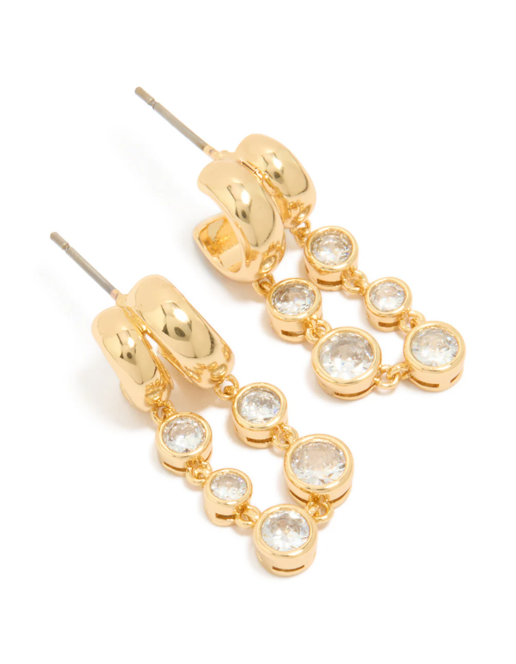 Gold Plated Cubic Zirconia Bezel Double Hoop Drop Earrings