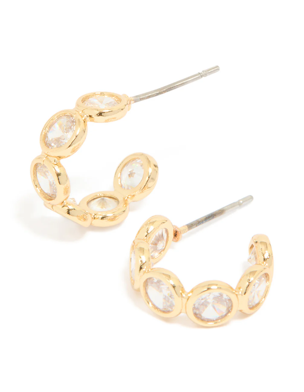 Gold Plated Cubic Zirconia Bezel Huggie Earrings - Image 2