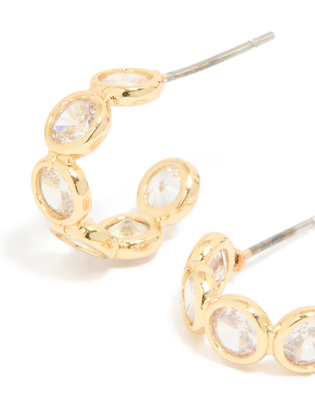 Gold Plated Cubic Zirconia Bezel Huggie Earrings - Image 4