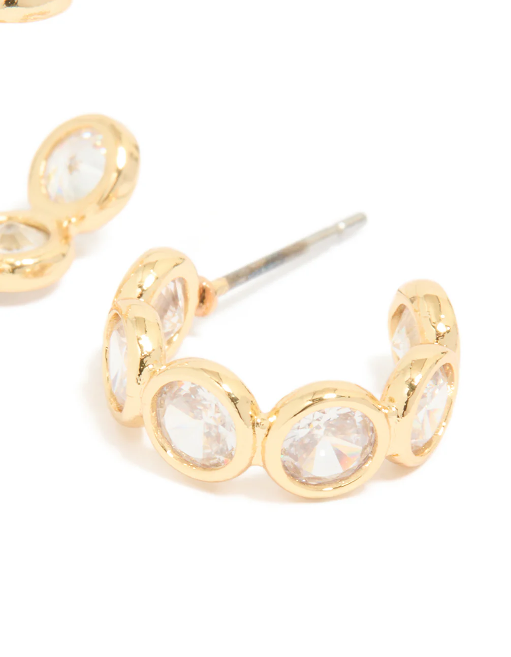 Gold Plated Cubic Zirconia Bezel Huggie Earrings - Image 5