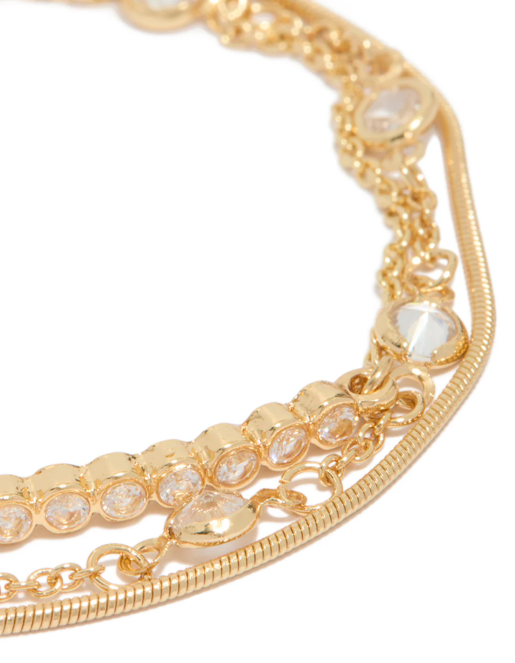 Gold Plated Cubic Zirconia Bezel Stone Bracelets 3-Pack - Image 2