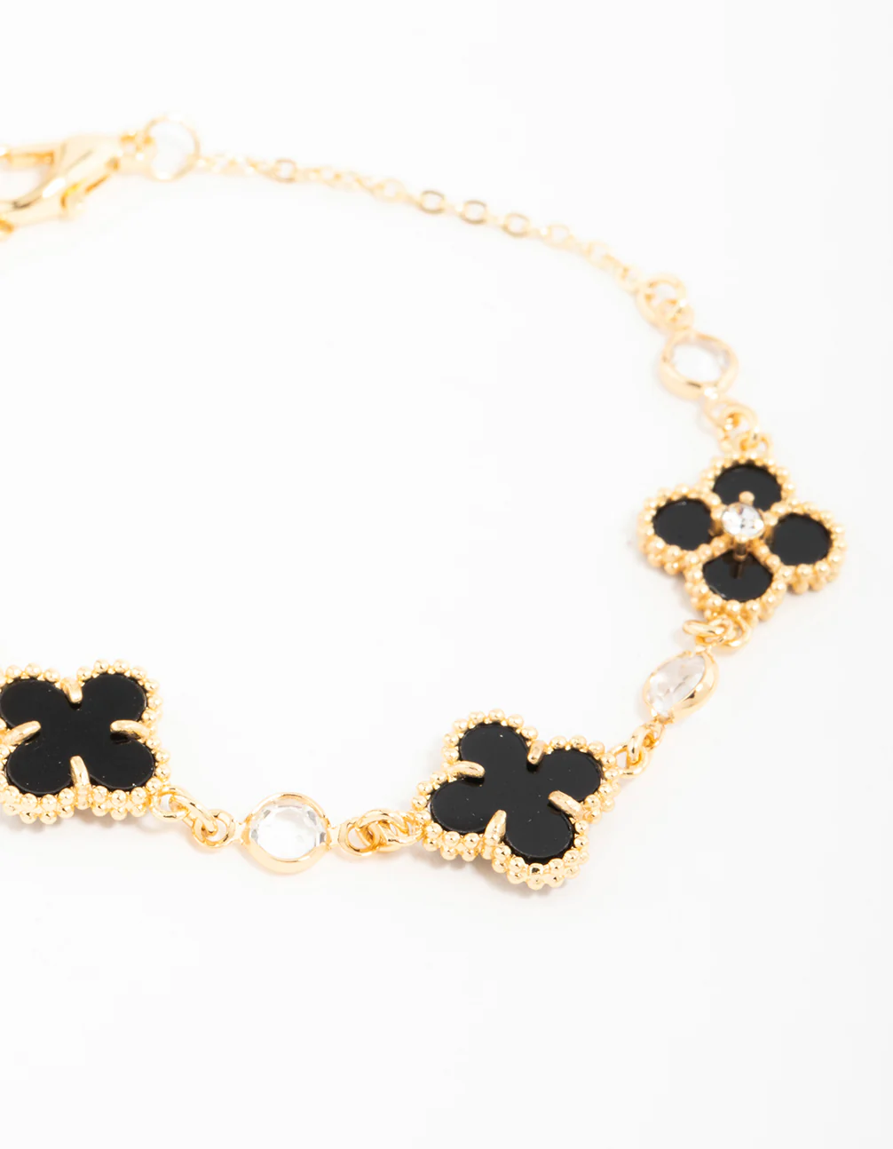 Gold Plated Cubic Zirconia Black Flower Bracelet - Image 2