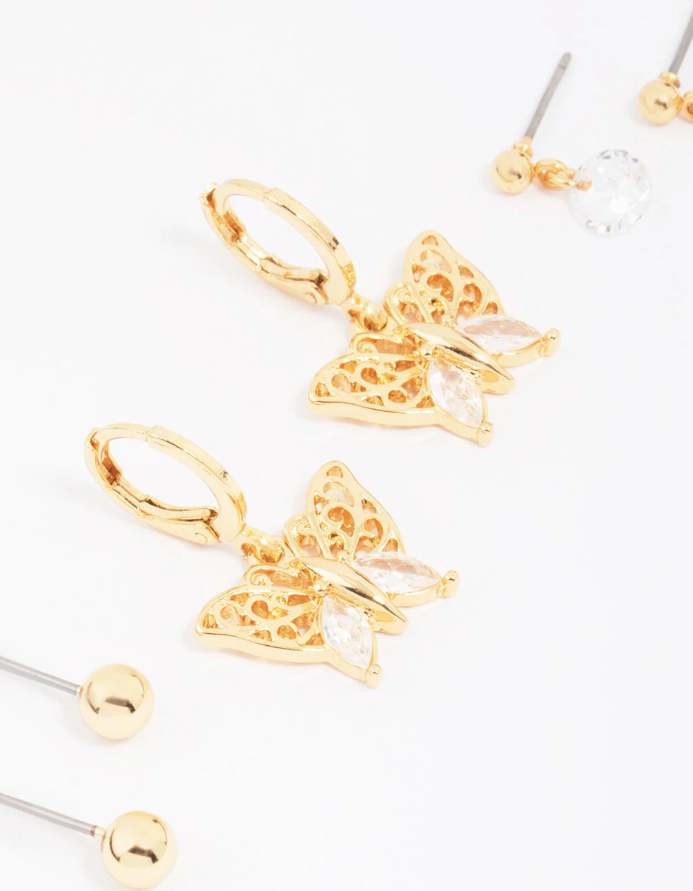 Gold Plated Cubic Zirconia Butterfly Earring 3-Pack - Image 3