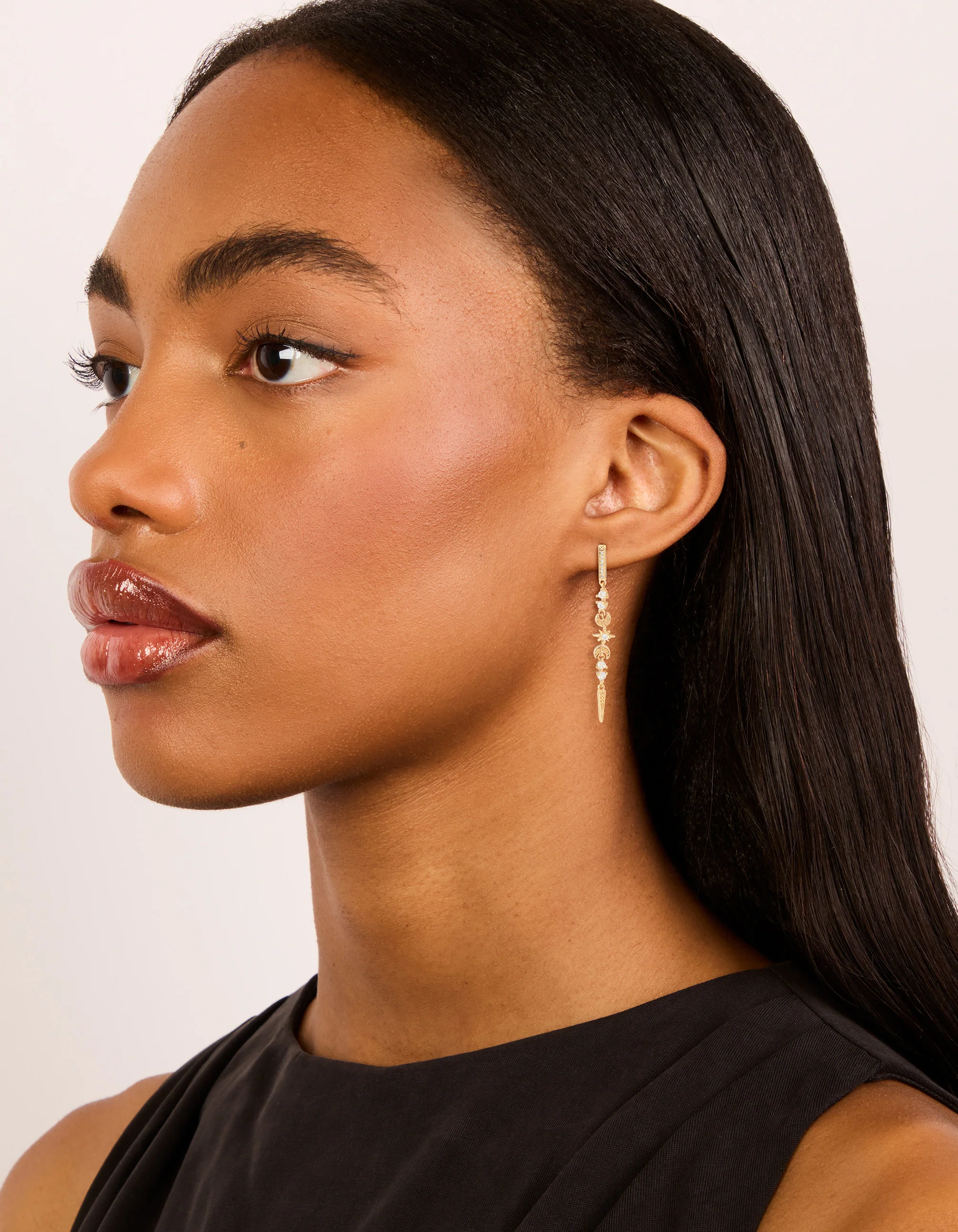 Gold Plated Cubic Zirconia Celestial Linear Earrings - Image 4