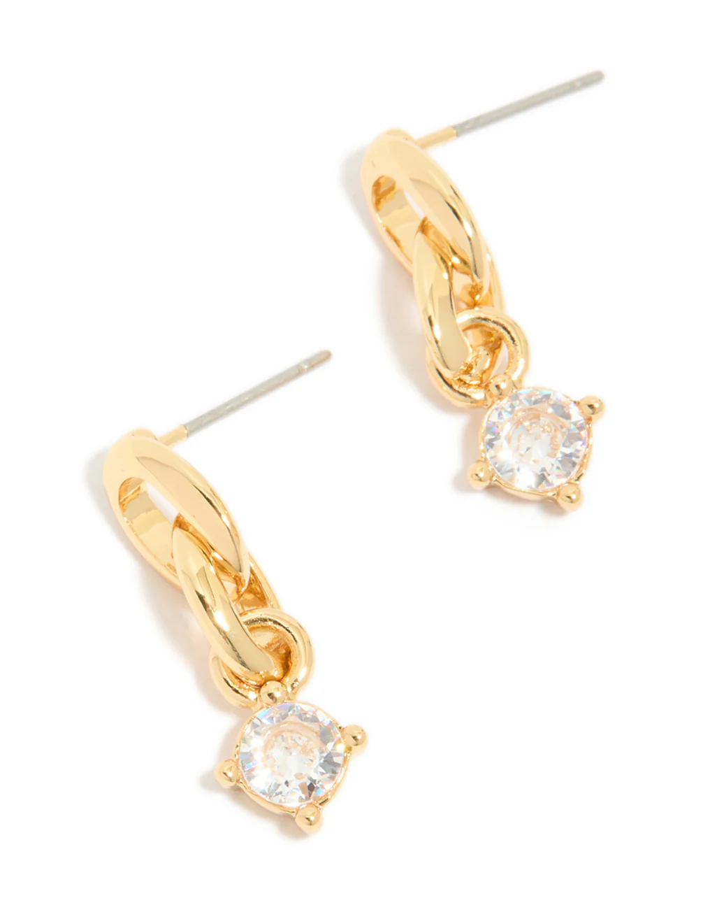Gold Plated Cubic Zirconia & Chain Drop Earrings - Image 2