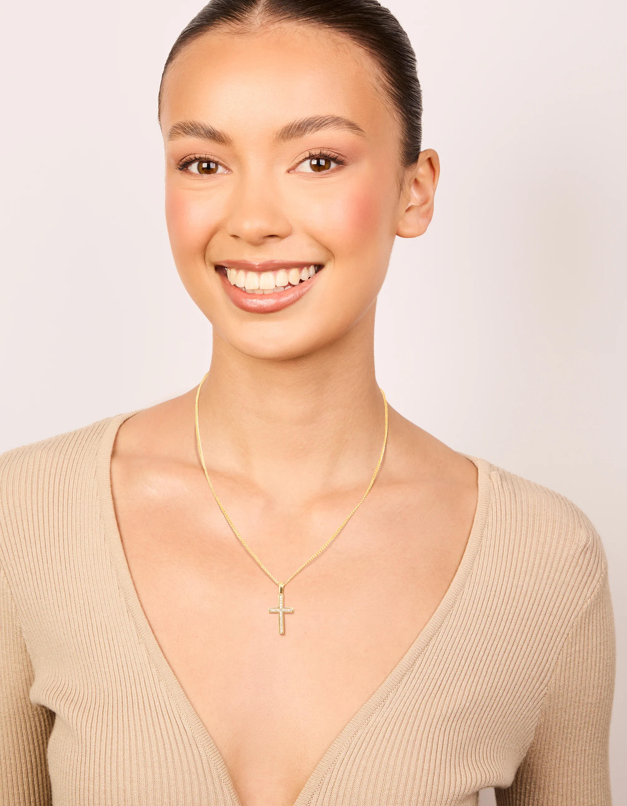Gold Plated Cubic Zirconia Cross Pendant Necklace - Image 4