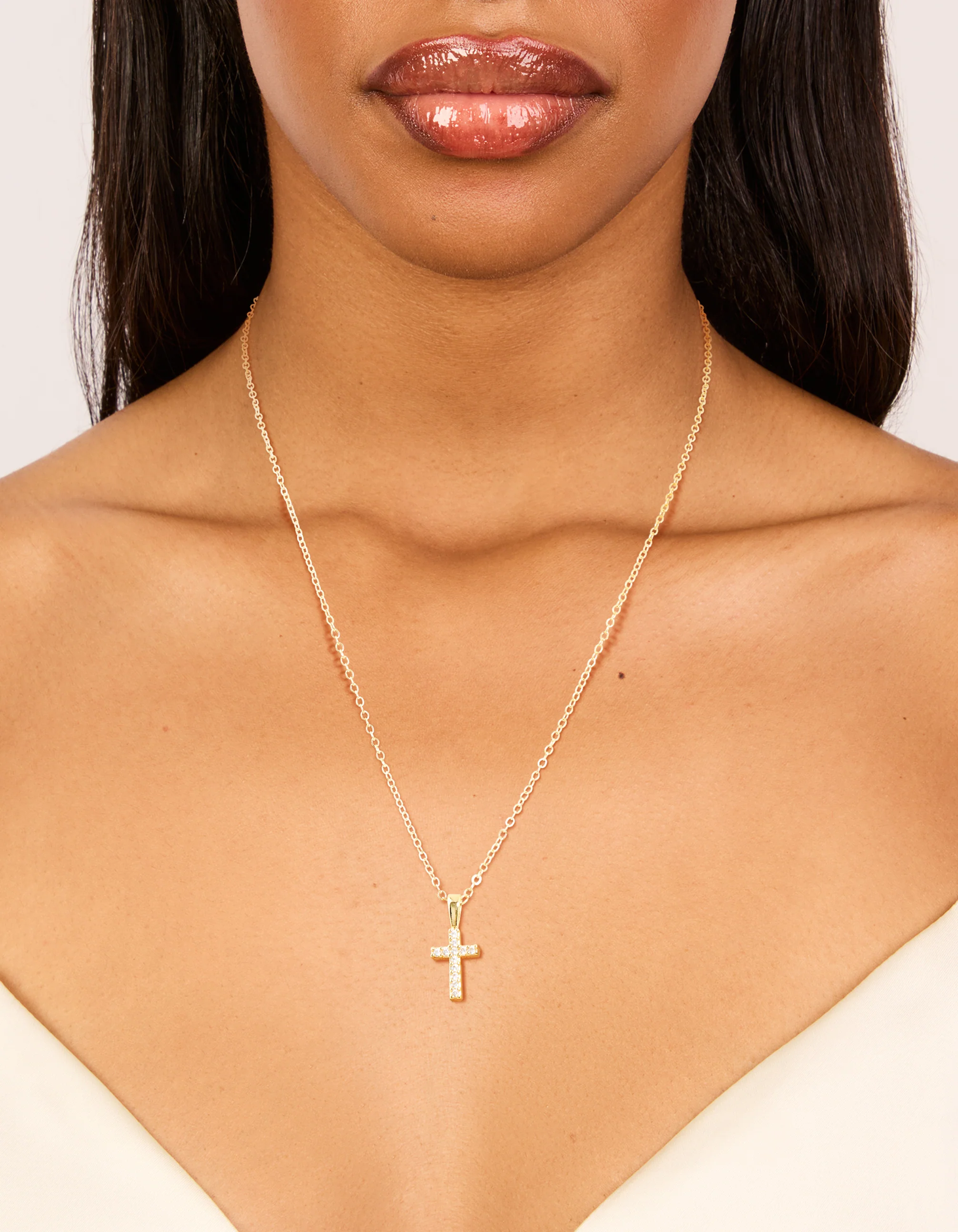Gold Plated Cubic Zirconia Cross Pendant Necklace - Image 2
