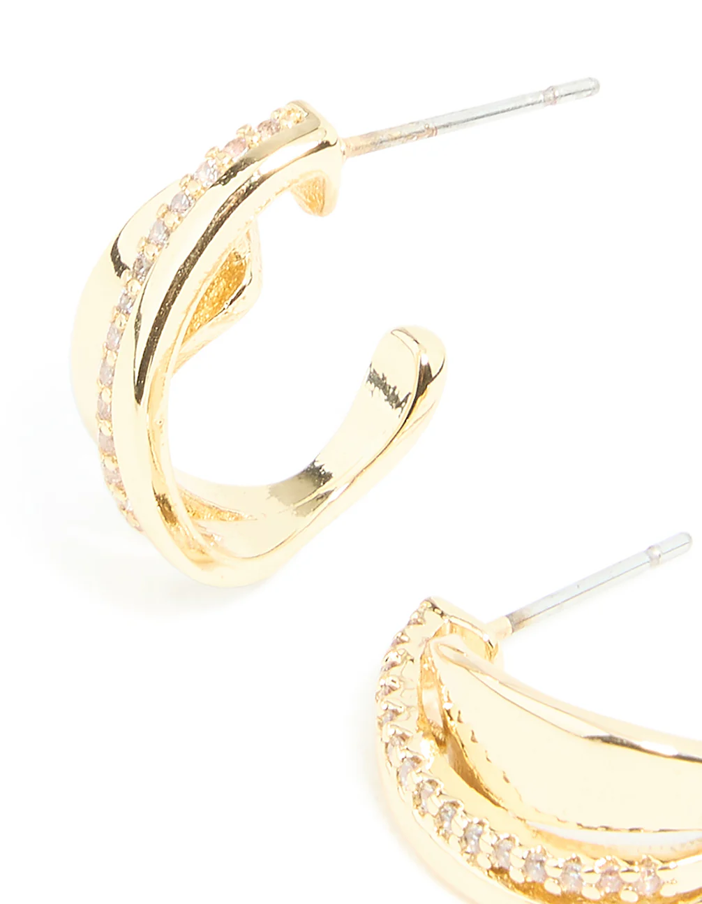 Gold Plated Cubic Zirconia Detail Swirl Hoop Earrings - Image 4