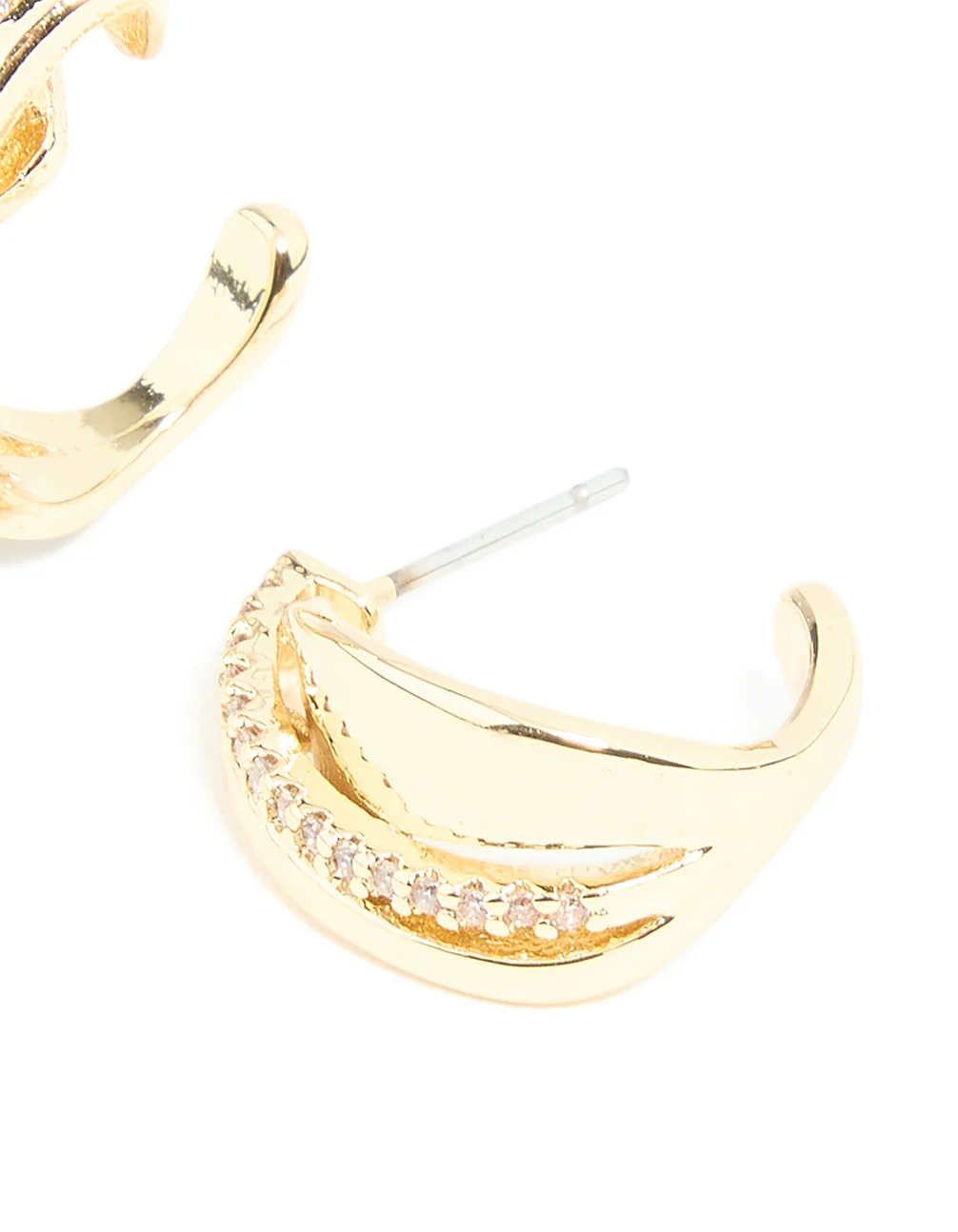 Gold Plated Cubic Zirconia Detail Swirl Hoop Earrings - Image 5