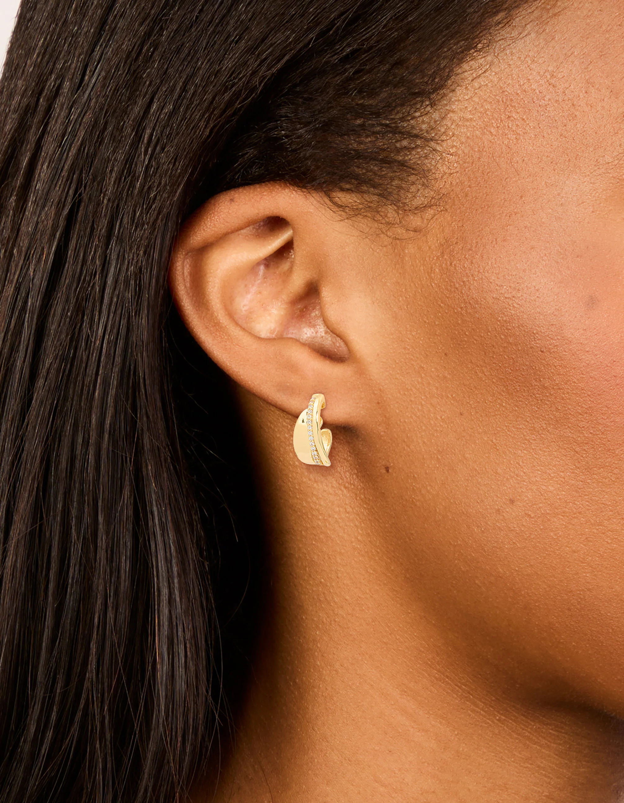 Gold Plated Cubic Zirconia Detail Swirl Hoop Earrings - Image 6
