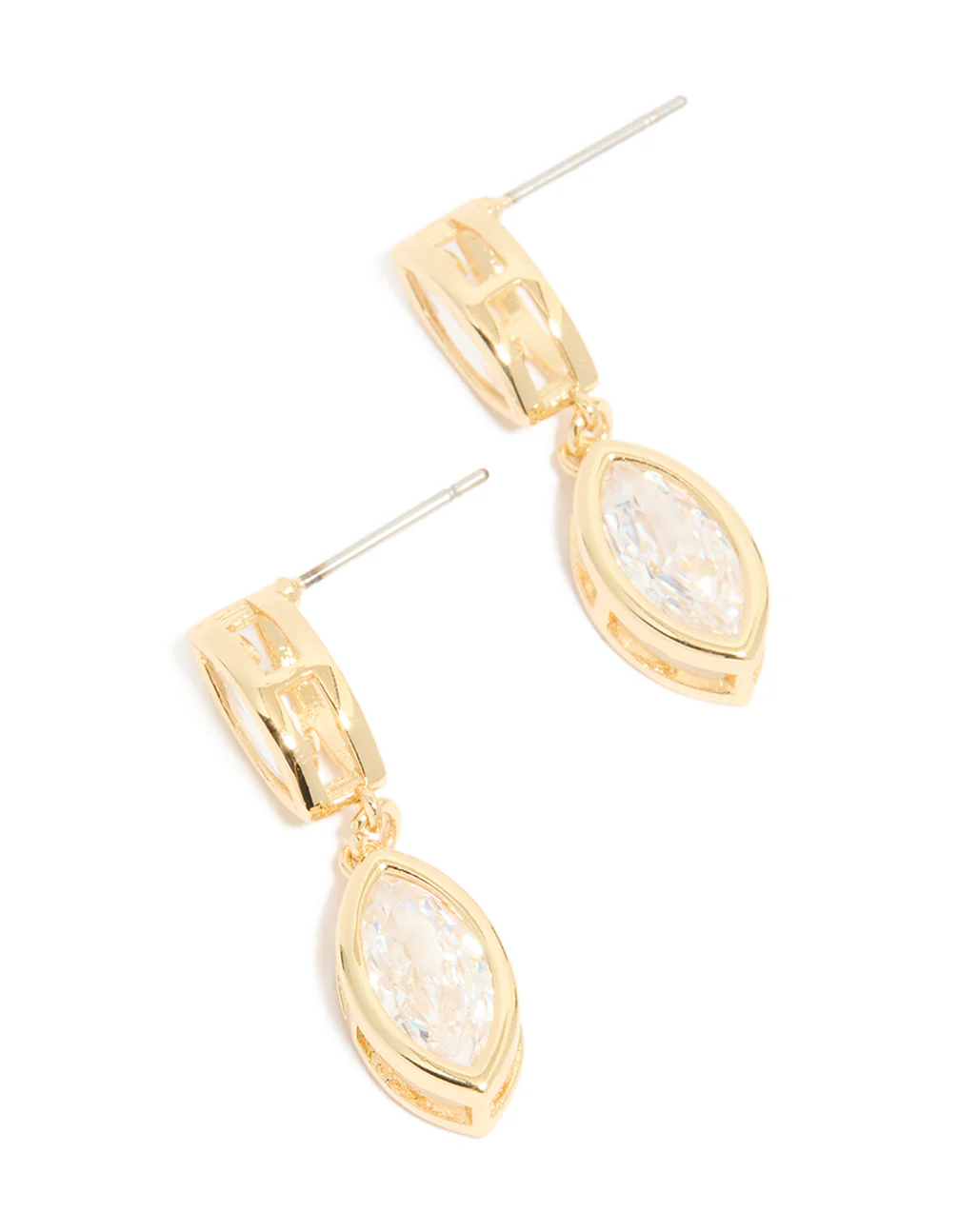 Gold Plated Cubic Zirconia Double Oval Bezel Drop Earrings - Image 2