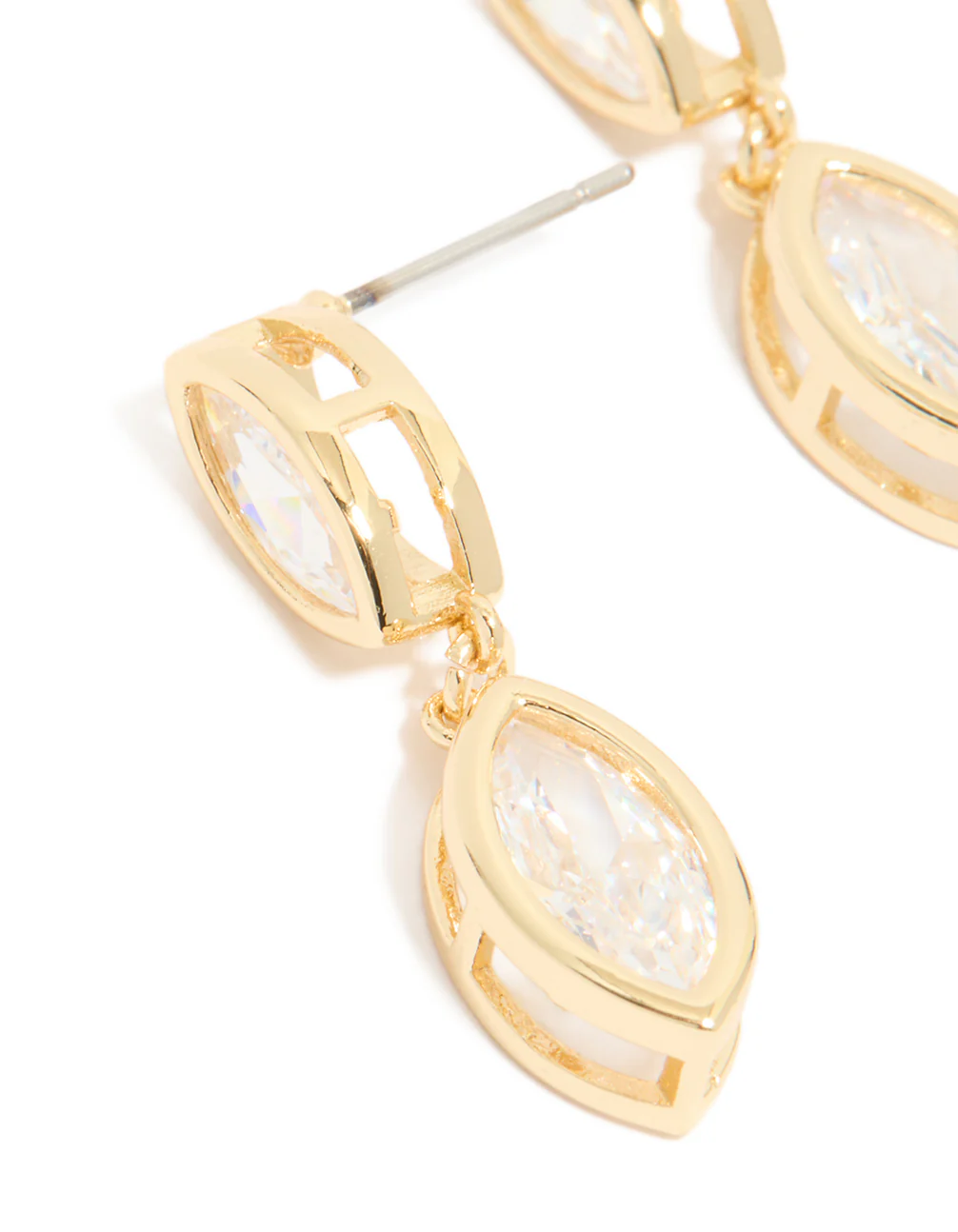 Gold Plated Cubic Zirconia Double Oval Bezel Drop Earrings - Image 4