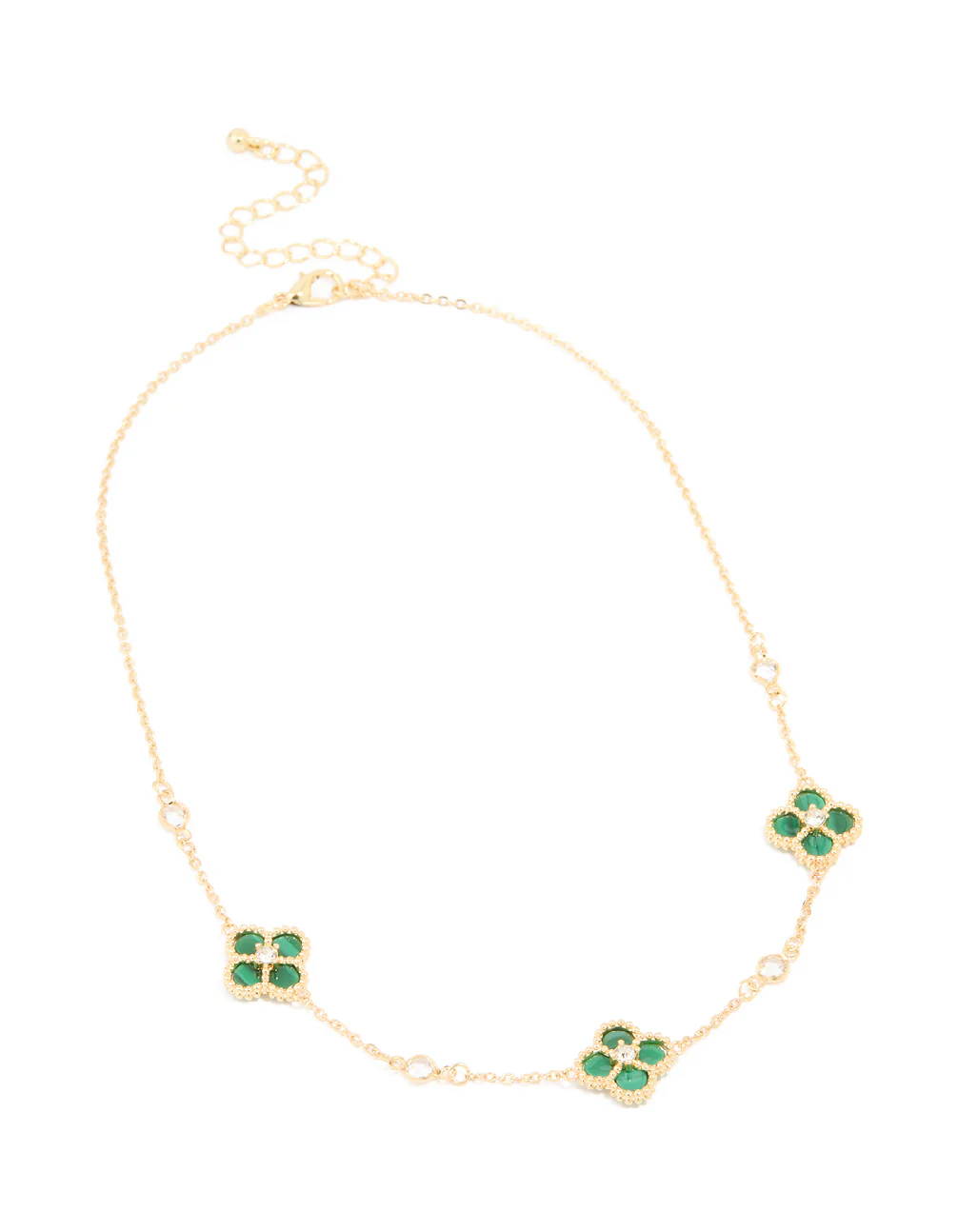 Gold Plated Cubic Zirconia Emerald Flower Trio Necklace - Image 2