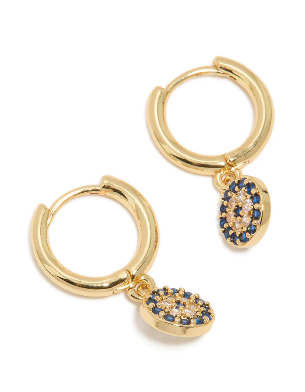 Gold Plated Cubic Zirconia Evil Eye Circle Huggie Earrings - Image 2