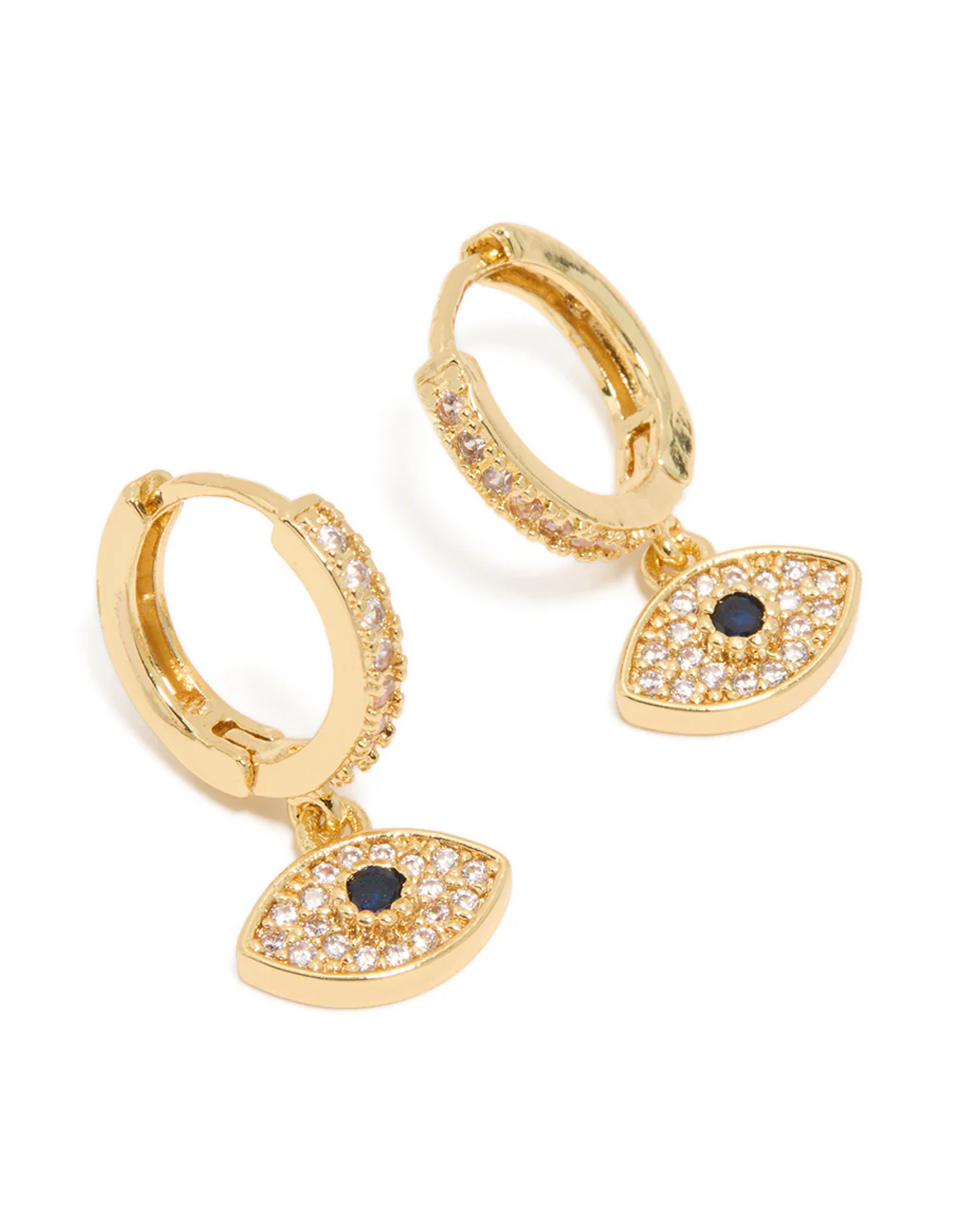 Gold Plated Cubic Zirconia Evil Eye Huggie Drop Earrings - Image 2