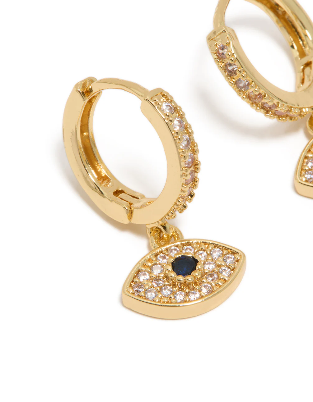 Gold Plated Cubic Zirconia Evil Eye Huggie Drop Earrings - Image 4