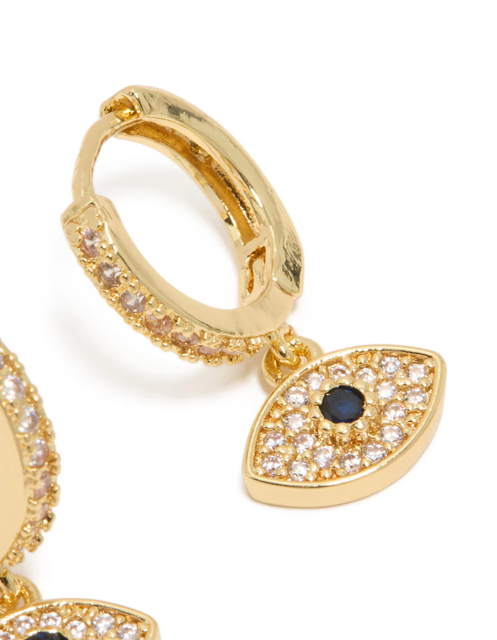 Gold Plated Cubic Zirconia Evil Eye Huggie Drop Earrings - Image 5