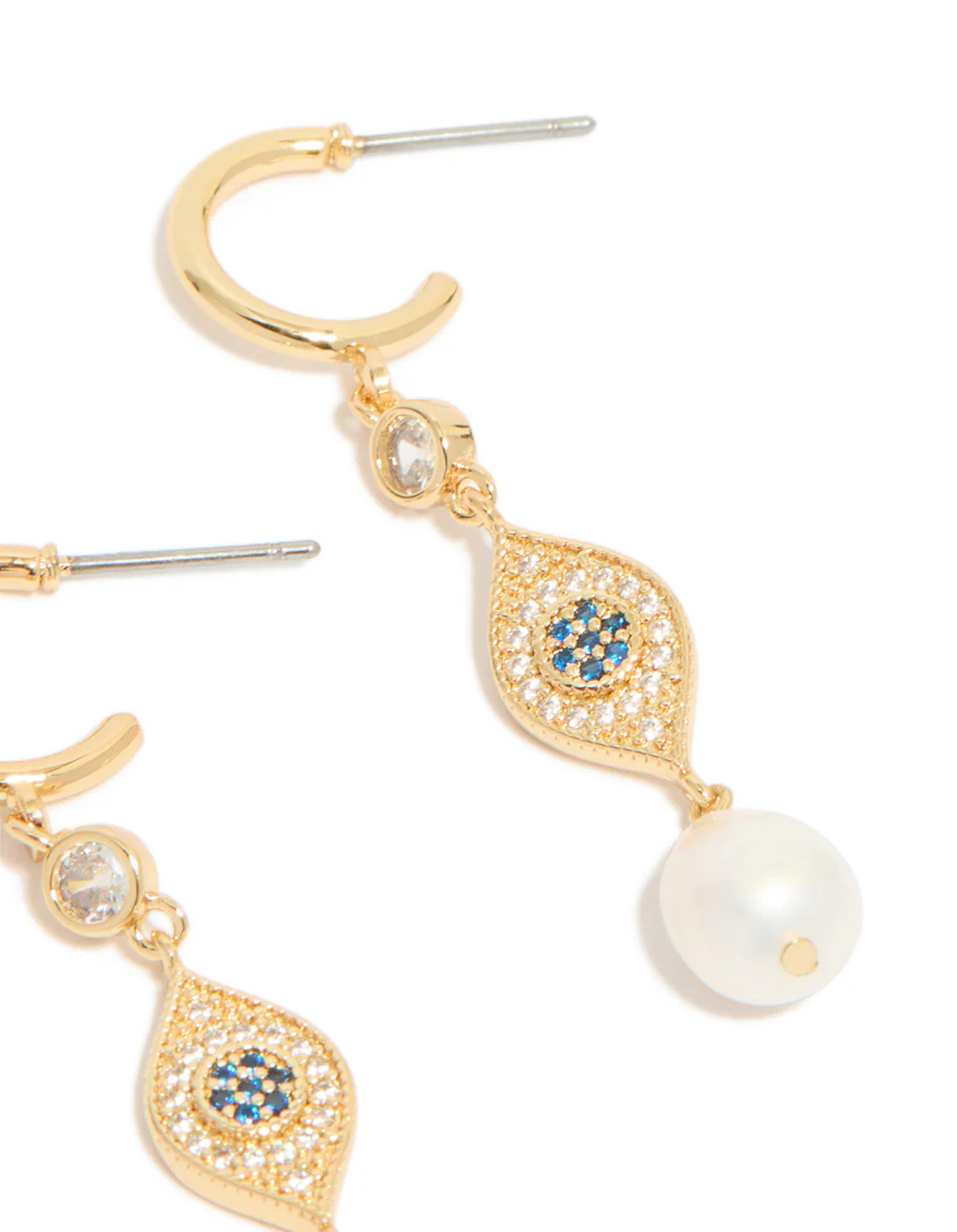 Gold Plated Cubic Zirconia Evil Eye Pearl Drop Earrings - Image 5