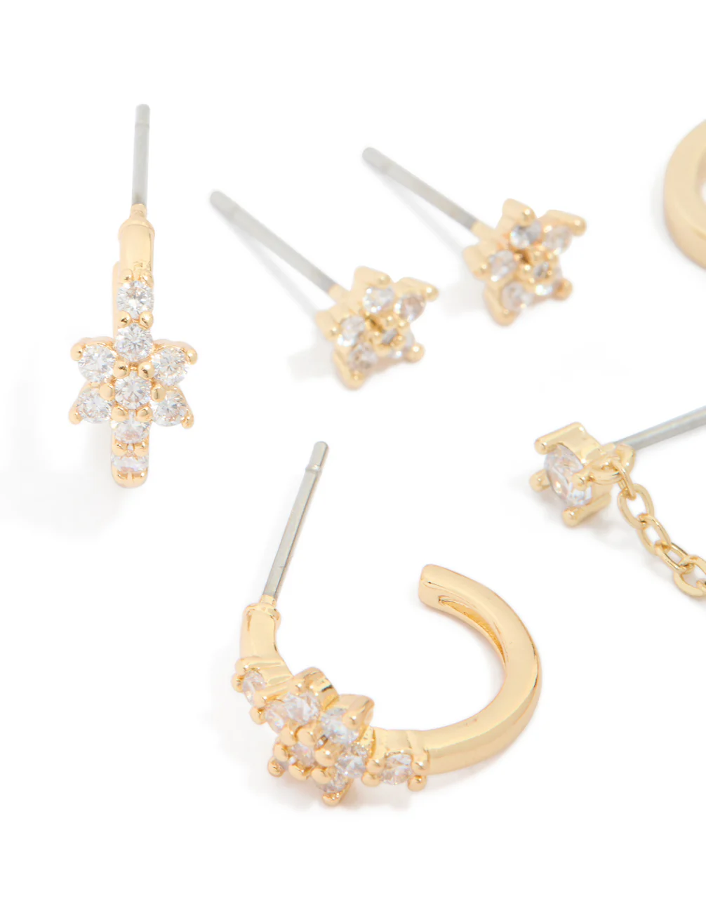 Gold Plated Cubic Zirconia Flower Chain & Mixed Earrings 4-Pack - Image 2
