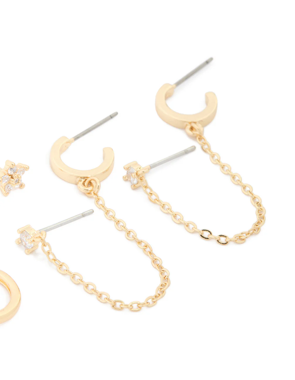 Gold Plated Cubic Zirconia Flower Chain & Mixed Earrings 4-Pack - Image 3