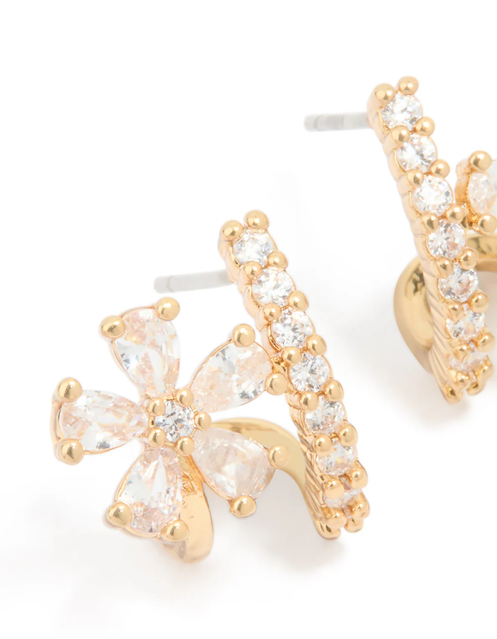 Gold Plated Cubic Zirconia Flower Ear Jacket Earrings - Image 4