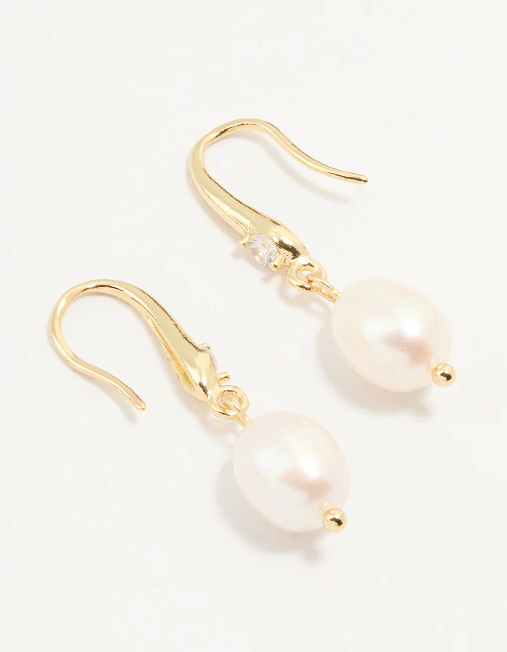 Gold Plated Cubic Zirconia Freshwater Pearl Drop Hook Earrings - Image 2