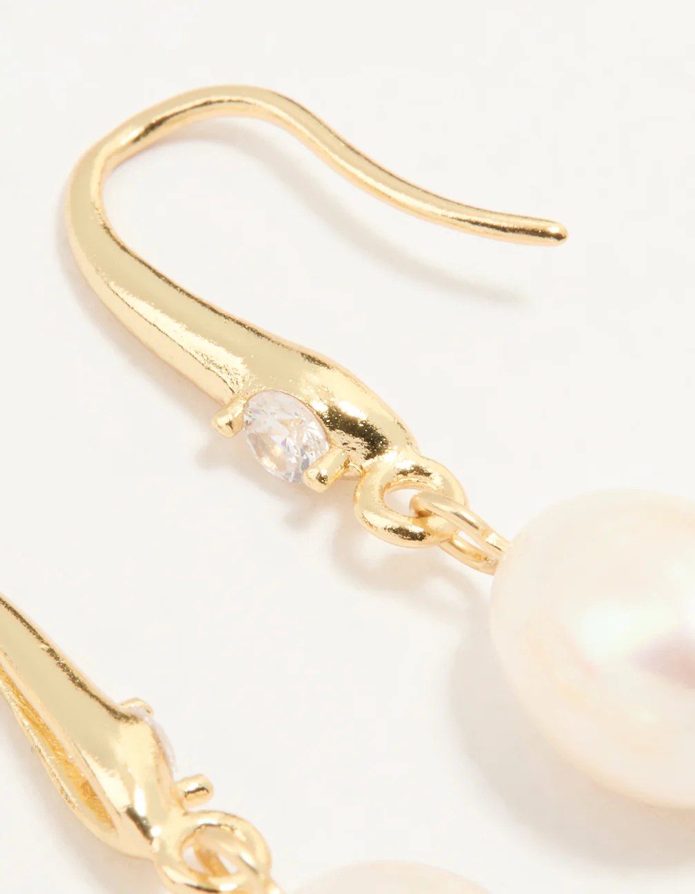 Gold Plated Cubic Zirconia Freshwater Pearl Drop Hook Earrings - Image 4
