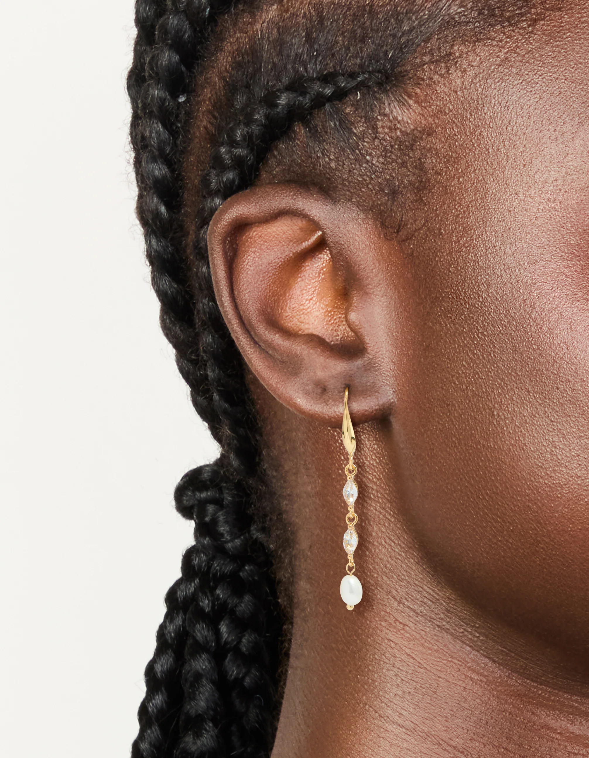 Gold Plated Cubic Zirconia & Freshwater Pearl Hook Drop Earrings - Image 2