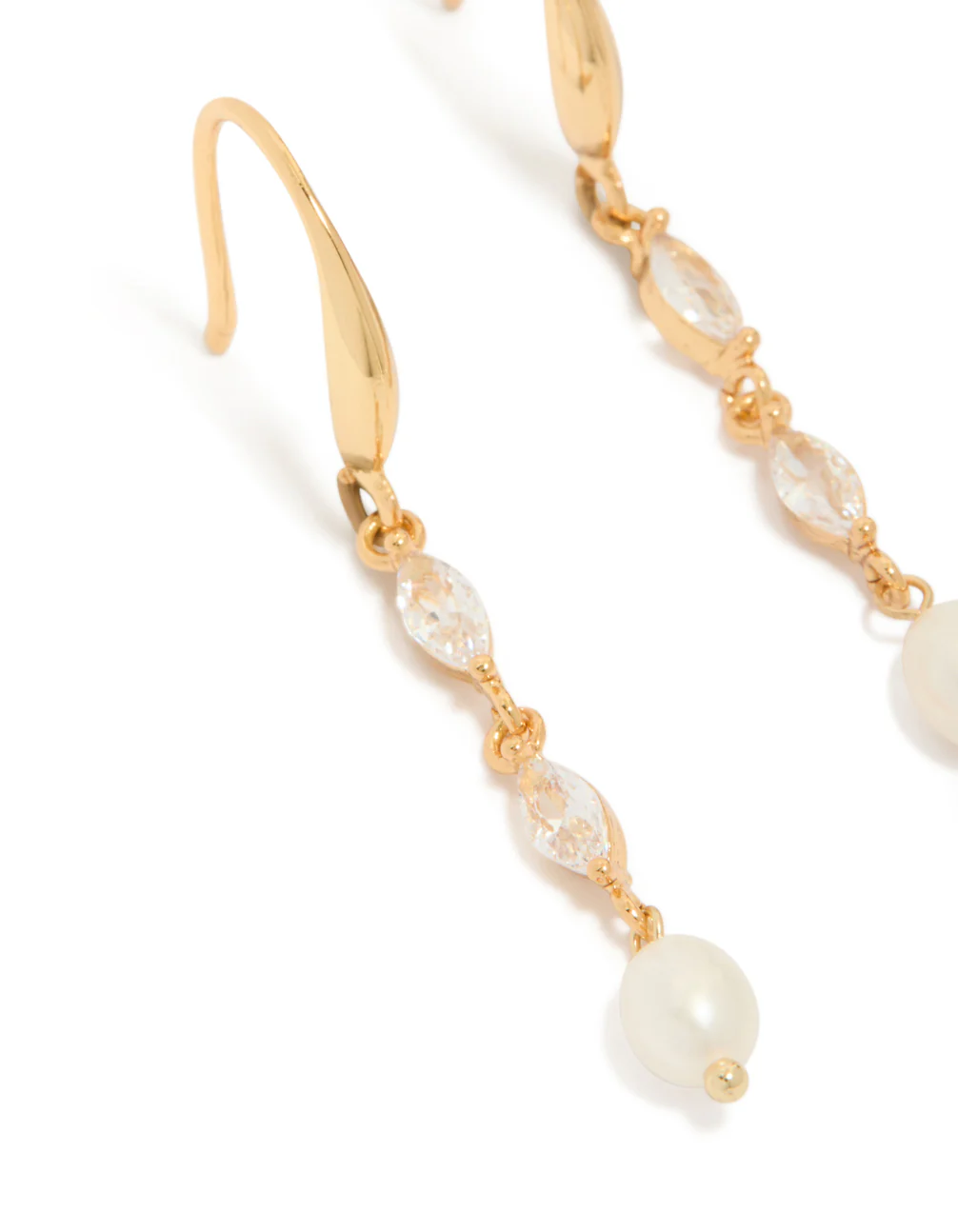 Gold Plated Cubic Zirconia & Freshwater Pearl Hook Drop Earrings - Image 4