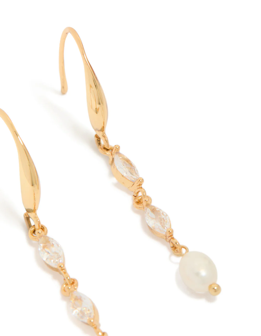 Gold Plated Cubic Zirconia & Freshwater Pearl Hook Drop Earrings - Image 5
