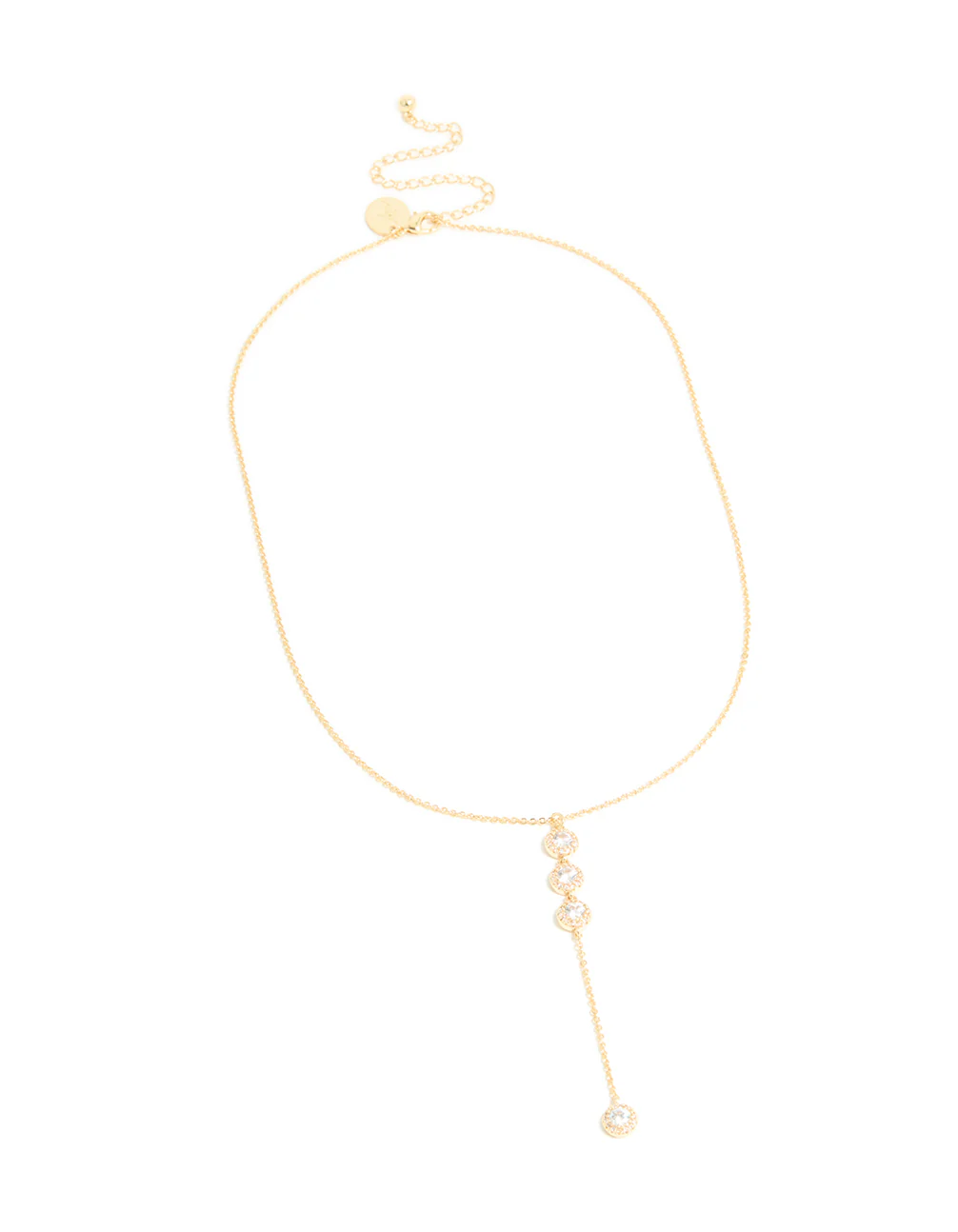 Gold Plated Cubic Zirconia Halo Round Triple Drop Necklace - Image 3