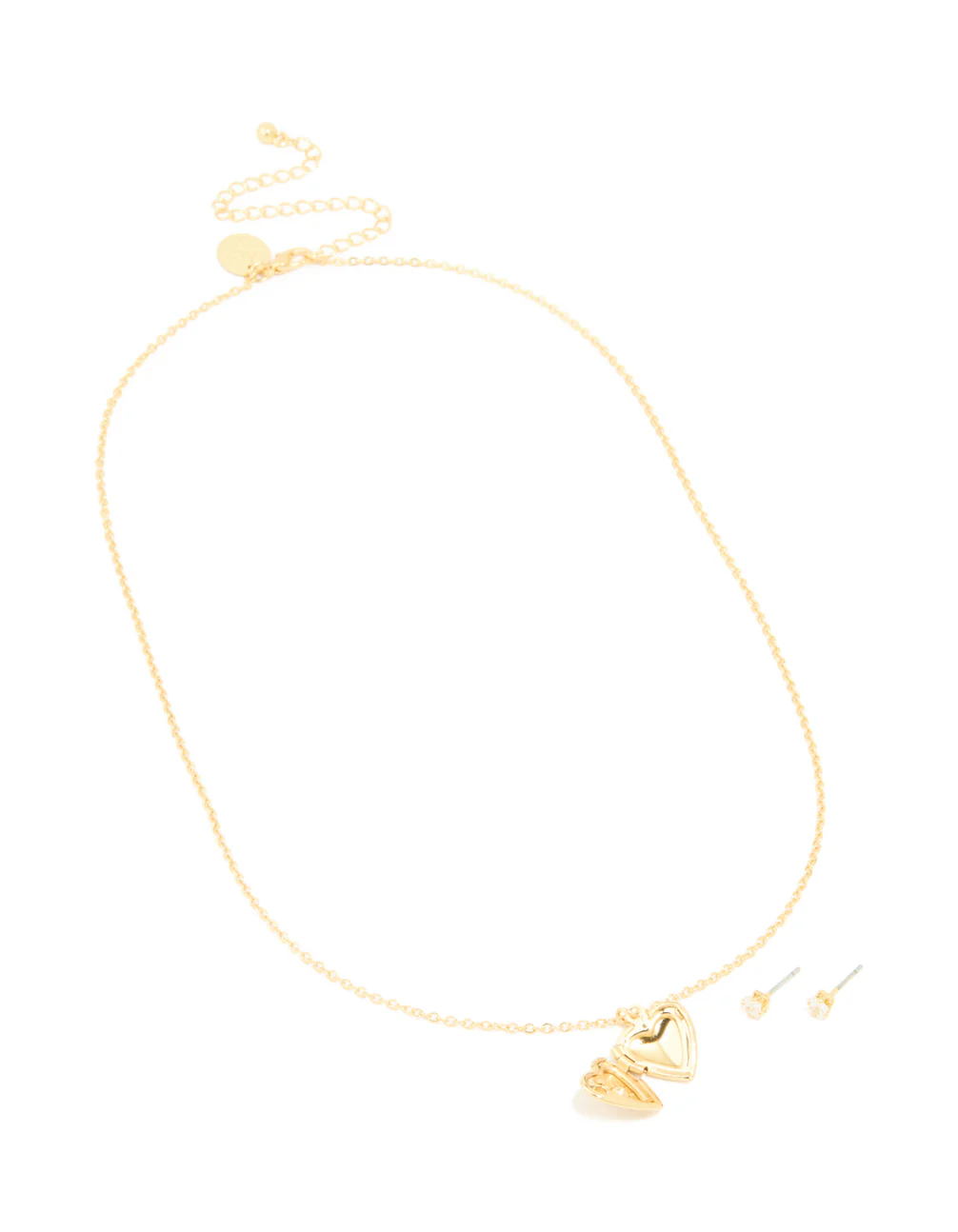 Gold Plated Cubic Zirconia Heart Locket Necklace & Earrings Set - Image 2