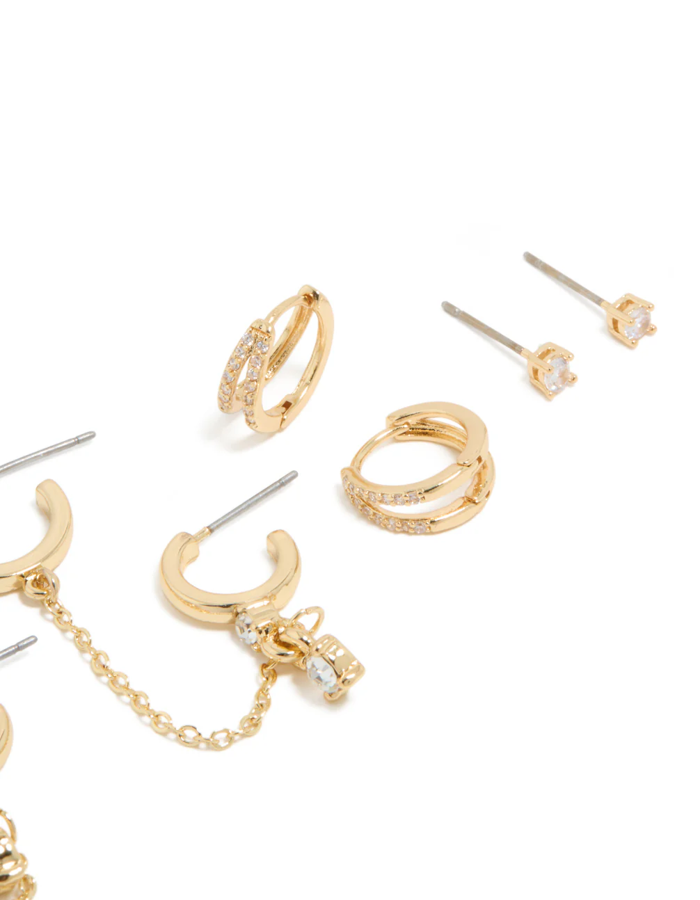 Gold Plated Cubic Zirconia Huggie & Chain Earrings 5-Pack - Image 3