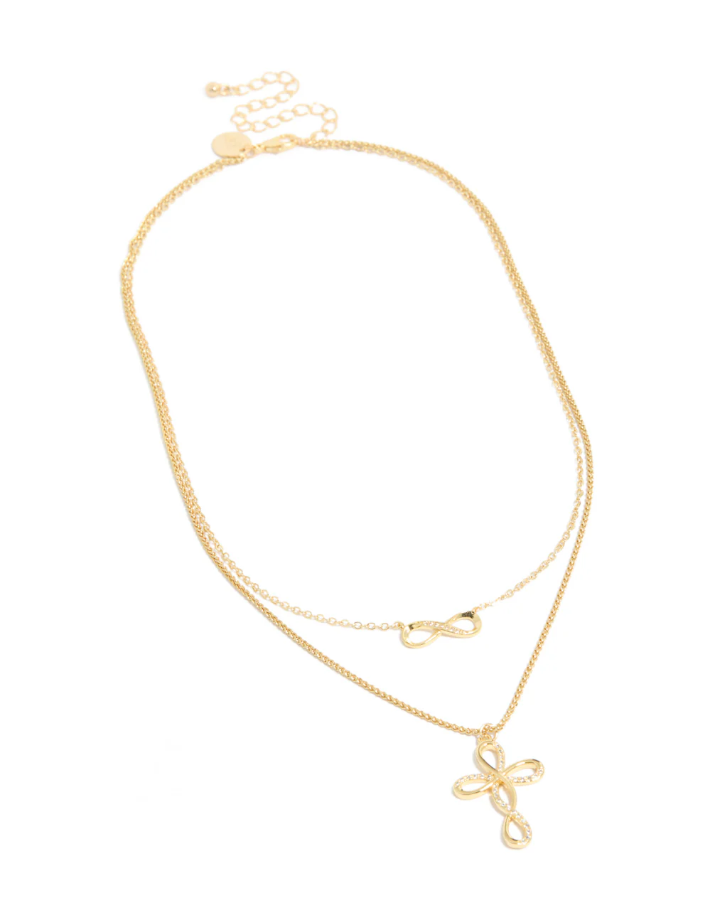 Gold Plated Cubic Zirconia Infinity & Cross Layered Necklace - Image 2