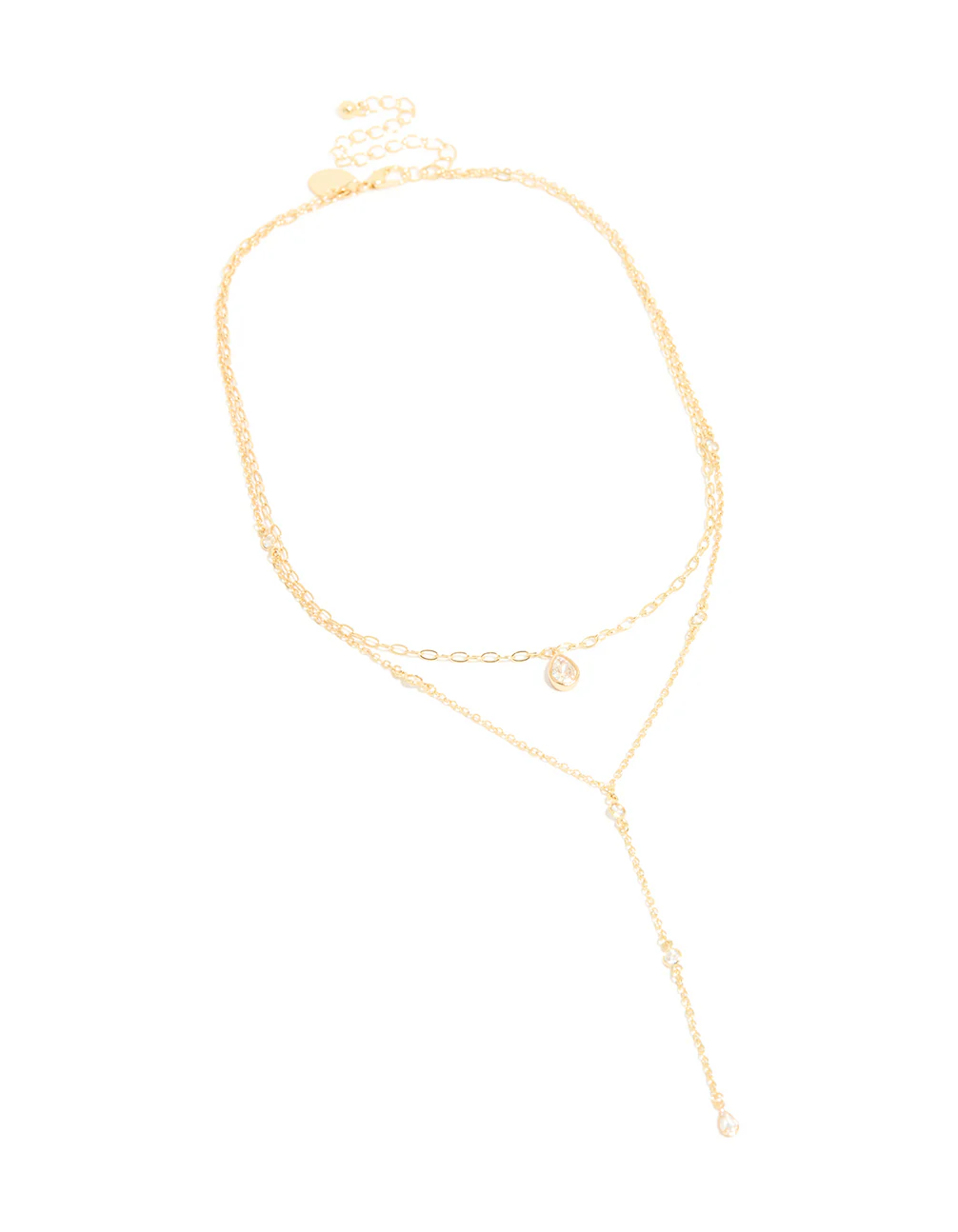 Gold Plated Cubic Zirconia Layered Y-Necklace - Image 2