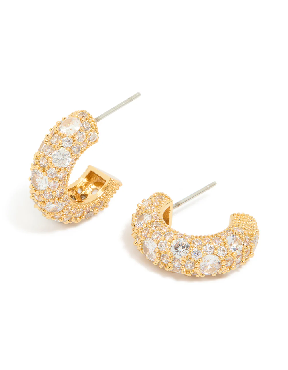 Gold Plated Cubic Zirconia Medium Hoop Earrings